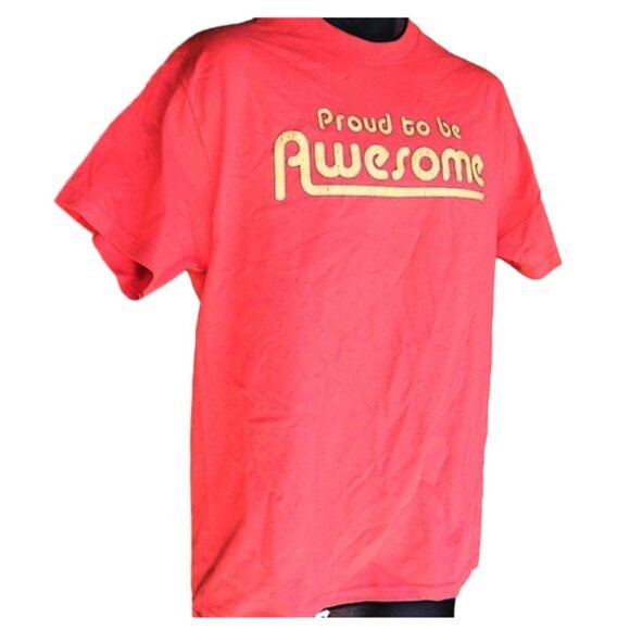 PROUD TO BE AWESOME Tee, M, True Red/Yellow Text, Short sleeve, Novelty, Cotton - Picture 2 of 6